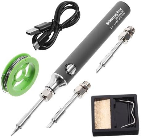 Cabilock 1 Juego soldar para estaño cable soldador recargable portátil herramienta de soldadura eléctrica mini pluma de hierro soldador portátil inalámbrico esponja Gris oscuro