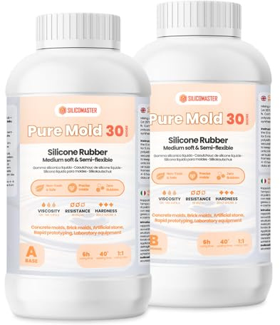 Resin Pro ® Pure Mold 30 shores (1000 gr) Gomma Siliconica Liquida Traslucida Veloce per La Creazione di Stampi per Resine Epossidiche Poliuretaniche Cera Sapone Gesso Cemento 1:1, 100% Made in Italy