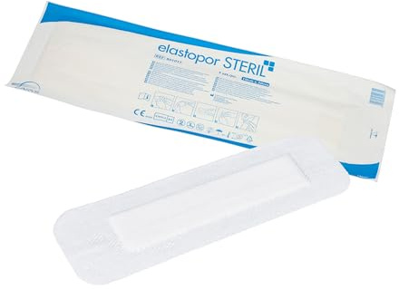 Medicazione in tessuto non tessuto con impacco assorbente, autoadesivo, sterile, 10 cm x 30 cm, confezione da 25 pezzi