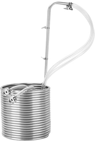 BACOENG Refroidisseur de Moût en Inox 3/8 x 15m, Refroidisseur à Immersion avec 2 x 150 cm Tuyau, Spiral de Refroidissement Rapide pour le Brassage de Bière