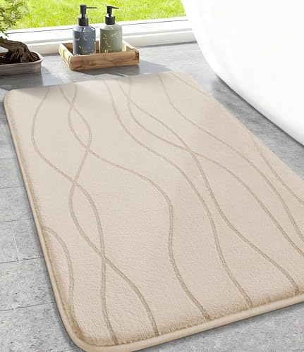 chakme Badezimmerteppich, 43x61cm Beige Badematte rutschfest | Memoryschaum Duschvorleger, Waschbar Badvorleger, Wasserabsorbierend Badteppich