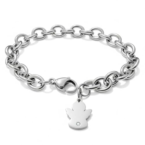 DEIMODRA Bracciale Angelo Custode Angioletto a Catena con Ciondolo per Donna Acciaio 19 cm Regolabile | Simbolo di Protezione Spirituale e Guida