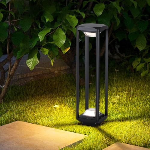 Lámpara Camino Paisaje Con Luces LED Modernas Aluminio 23,62 Pulgadas Resistente Al Agua 3000K Iluminación Lateral Bolardo Cableado Cuadrado Negro Iluminación Superior Inferior Pasarelas Césped Patios