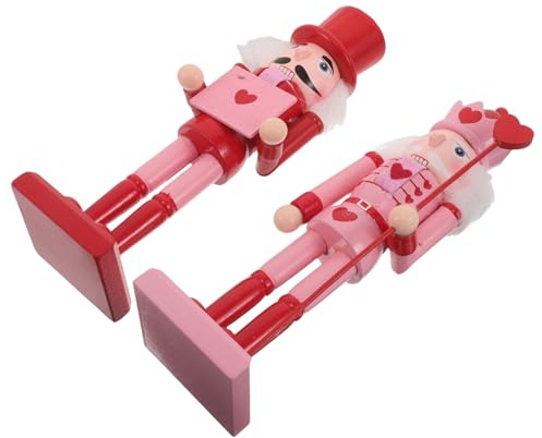 POPETPOP Figura de Cascanueces de Madera 25 Cm para Decoración de Mesa y Repisa, Diseño Corazón Rosa, Adorno Navideño y Obsequio de San Valentín, Soldado Cascanueces para Fiestas y Hogar