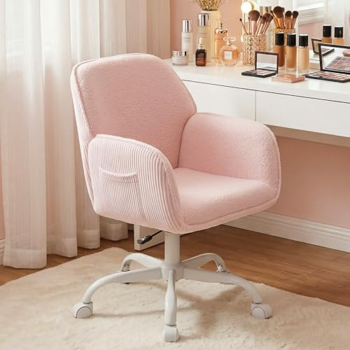 KRAMZMING Bürostuhl Ergonomisch Sherpa, Homeoffice, Schlafzimmer, Rosa | Schreibtischstuhl, bis 150 kg, Höhenverstellbar, Seitentasche, Cordstoff, für Arbeitszimmer und Schminktisch