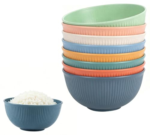 Bols à Céréales, 8 Pièces 700ml Bols Réutilisable en Plastique, Saladier à Petit-Déjeuner de Grande Capacité, Coupe à Fruits et à Salades, Bol à Mélanger pour Soupe Salade et Céréales (Colorée)