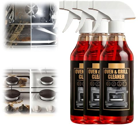 Oven and Grill Cleaning Spray, 2026 New Oven Cleaner Heavy Duty, Heavy Duty Oven and Grill Cleaner, Kitchen Grease Multi-Purpose Grease Cleaner Air Fryer Cleaner for Baked-On Food Burnt Grease (3PC)