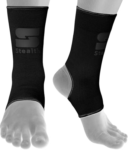 Stealth Sports Ankle Support |Durable Compression Ankle Support for MMA, Muay Thai, Kickboxing, and Gym Training | Flexible, Breathable, and Non-Slip Design for Maximum Stability (Full Black, S/M)