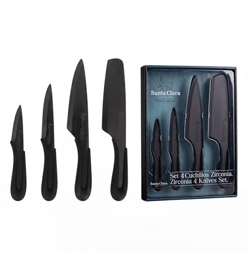INDE SANTA CLARA | Set de 4 Cuchillos de Cocina de Cerámica Zirconia, Juego de Cuchillos con Mango Ergonómico Antideslizante, Cuchillos para Cortar y Pelar para Cocina y Hogar