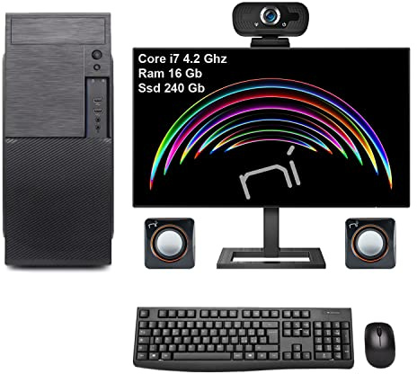 NONSOLOINFORMATICA Pc fisso completo di monitor, altoparlanti, mouse, tastiera con core i7 16gb ram ddr4 ssd da 240gb windows 10 pro con licenza. WebCam in omaggio.