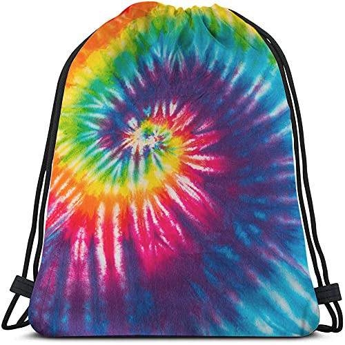 Beabes Tie Dye Drawstring Bags Backpack Bag Colorful Psychedelic Rainbow Colorful Abstract Pattern Art Design Sport Gym Sack Drawstring Bag String Bag Yoga Bag for Men Women