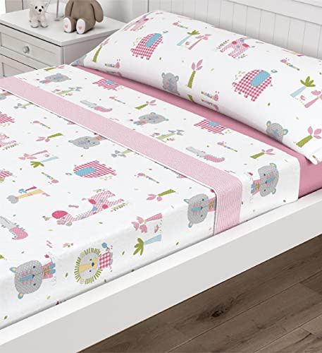 Victorio & Lucchino Juego de sábanas Infantiles Coralina, térmica para Invierno Modelo Zoológico (Rosa, Cama 90cm)