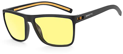 ZENOTTIC Occhiali da sole polarizzati uomo leggero TR90 montatura UV400 protezione occhiali da sole quadrati, C09 Montatura Nera/Occhiali Da Guida Notturna