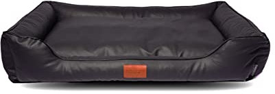 Mayaadi-Home Hundebett Bobby Kunstleder Hundesofa Schlafplatz Hundekorb Hundesofa Hundekorb Leder Hund Hundekissen Wasserfestes Hundematratze Schwarz S (85x60x20 cm)