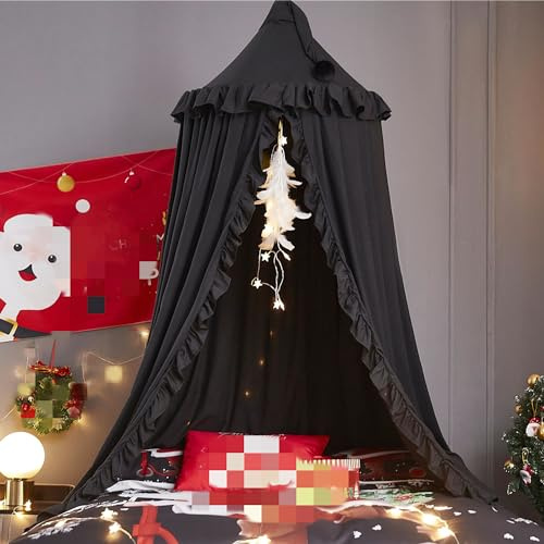 HUOQOU Baldaquin de lit pour Filles Princesse Dôme Rond Enfants Moustiquaire rêveuse Linge de lit Chambre de Filles Château Tente de Jeu Maison Suspendue Décor Niche de Lecture Baldaquins(Noir)