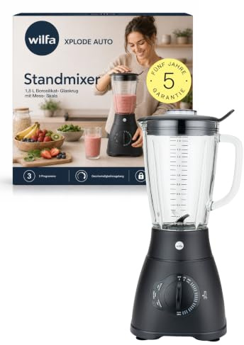 Wilfa XPLODE Auto 1500W mit 1,8L Borosilikat-Glaskrug I Hochleistungsmixer mit Smoothie-, Ice-Crush- & Pulse-Programm I Auto Clean, Sicherheitsverschluss & stufenloser Geschwindigkeitsregelung