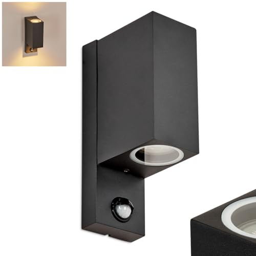 HOFSTEIN Außenwandleuchte Kingstown, Außenwandlampe mit Bewegungsmelder aus Metall/Glas in Anthrazit/Klar, Wandlampe mit Up&Down-Lichteffekt, 2 x GU10, IP44, Eingangsbereich, Haustüre, Terrasse, Hof