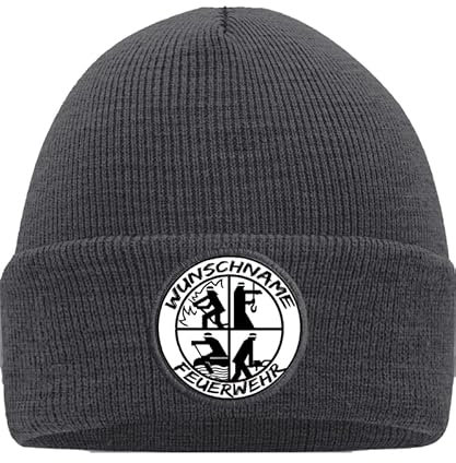 Personalisierte Feuerwehr Mütze mit Wunschname - Hochwertig Bedruckt und Individuell Gestaltet Mütze Beanie Mütze Grau 02