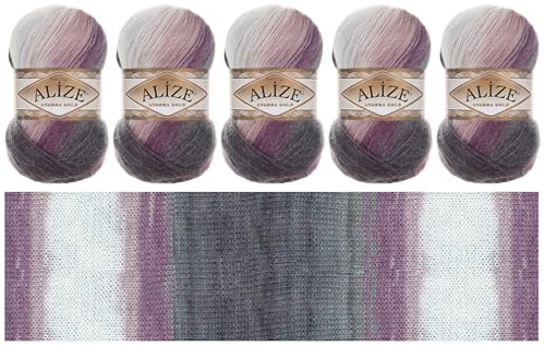 Angora Gold Batik 5 x 100g | 80% Polyakryl 20% Ull | Vintergarn för Stickning och Virkning | Flerfärgat Garn - Färgval (5 Nystan, 1986)