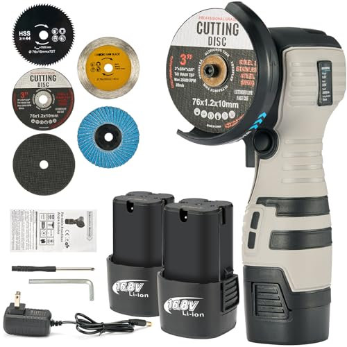 Angle Grinder Tool,Cordless Portable Angle Grinder with 2pcs 16.8V 2000mAh Battery 5-Cutting Discs 28000rpm,Power Angle Grinder for Wood Metal Stone Concrete (brush)