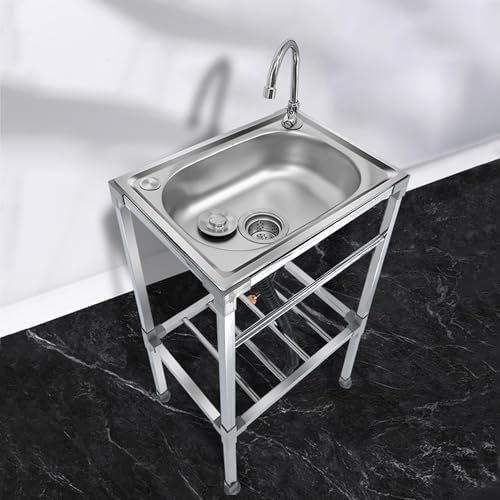 GODFSAHG Allzweckspüle aus Edelstahl, freistehende Küchenspüle, Einzelbecken, gewerbliche Spüle für den Innen- und Außenbereich, Wäscherei, Garage, Restaurantküche (48 x 35 x 75 cm)