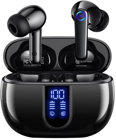 Vtkp Wireless Bluetooth Headphones, Bluetooth 5.3 Earphones with HiFi Stereo E 2 Noise Reduction Mic, Headphones with LCD Screen, 40 Hours Playtime, iOS Android