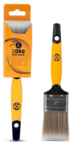 XOR8 Ergo Brush - Brocha de Pintura con Mango de Agarre Suave con virola de Acero Inoxidable y filamentos sintéticos SRT | Pincel aplicación Suave y precisa