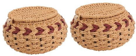 SUPVOX 2pcs Go Chess Pieces Canister and Grass Woven Chess Pieces Jar Brown, Handcrafted Weaving Storage Container for Board Game Organization and Travel