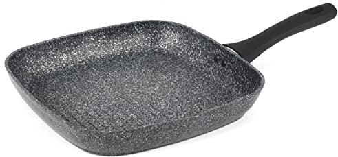 Salter Megastone 28 cm Grill Frying Pan – 10 x Tougher Non-Stick, PFOA-Free, Forged Aluminium Griddle Pan, Suitable For All Cooking Hobs, Dishwasher & Metal Utensil Safe, Soft Touch & Stay Cool Handle