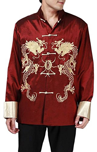BTRC Mens Oriental Tai Chi Kung Fu Tang East Asian Chinese Top Jacket Coat (Red, USA M - Tag says XL, Red)