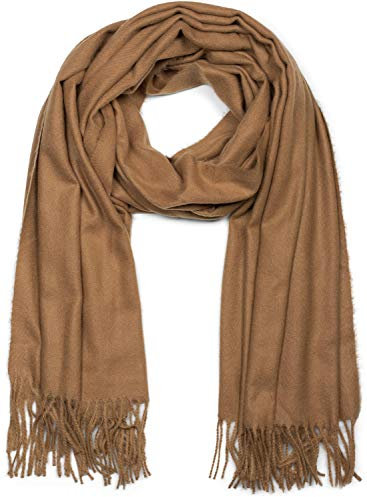 styleBREAKER Unisex Schal mit Fransen | weiches Viskose Tuch in Uni Farbe | langer Winterschal für Damen und Herren | Große Farbvielfalt, Farbe:Camel