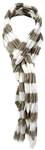 TigerTie gecrashter Schal in grau beige weiß gestreift mit kleinen Fransen - Gr. 180 x 50 cm
