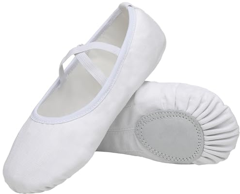 Chaussures de Ballet Demi Pointe Toile Fille Femme Chaussures de Danse Doux Classique Chaussons Split Plate pour Pilates Yoga Gymnastique Enfants Adulte Blanc 35