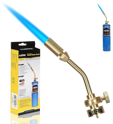 BLUEFIRE Solid Brass Jumbo Pencil Flame Gas Welding Torch Head Nozzle Upgraded Full Metal Version Fuel by MAPP MAP Pro Propane CGA600 Cylinder Bottle (Torch Only)