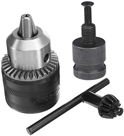 Bestgle Portabrocas de 13 mm Mandril de Taladro Eléctrico con Adaptador de 1/2 y Llave para Cerrar (Todo Metal) Negro para Tornos y Prensas de Taladro