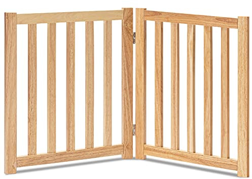 LZRS Cancello per cani pieghevole a 2 pannelli in legno massiccio, altezza 61 cm, per porte, scale e piccoli spazi, per interni, naturale