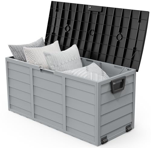 VINGLI 75 Gallon Outdoor Storage Box, Lockable Plastic Storage Containers with Lid, Patio Deck Box Furniture for Garden, Pool, Balcony, Yard (Black)