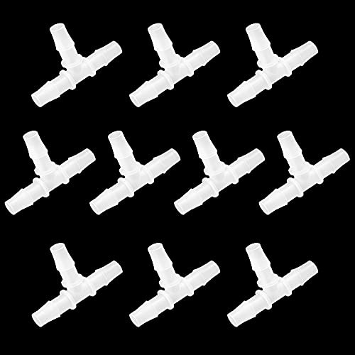 Feelers 1/2 Plastic Hose Barb Tee Fitting 10 Pack, Equal Barbed T-Shaped 3-Way Connector, Tube Splicer Union Adapter for Air Line, Fuel Line, Water Hose