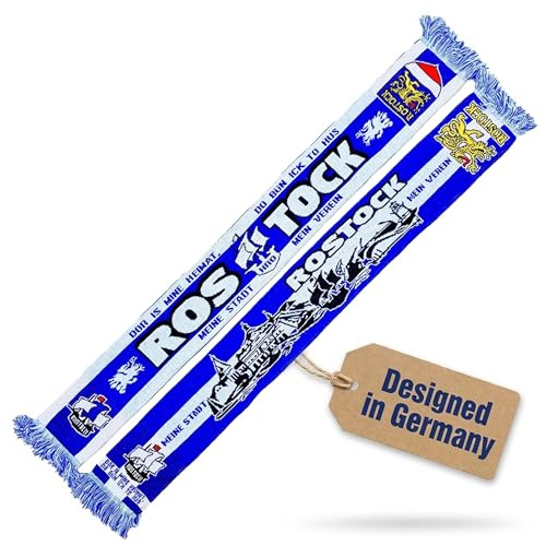 Generisch Rostock Schal Skyline Fanschal – Doppelseitiges Design – 145 x 17 cm – Waschbar