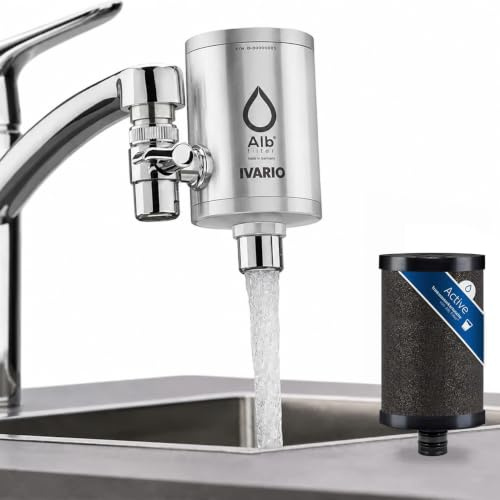 IVARIO x Alb-Wasserfilter für Wasserhahn | Für besseres Leitungswasser, bewährte Alb-Aktivkohle-Technologie, Trinkwasserfilter aus Edelstahl