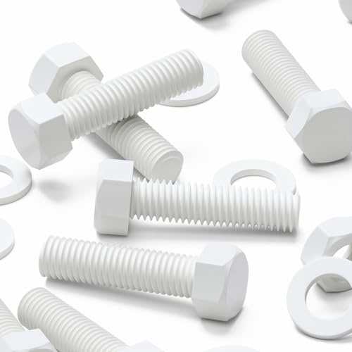 20x tornillos PP blancos de cabeza hexagonal M10 x 40 mm, tornillos, tuercas y arandelas