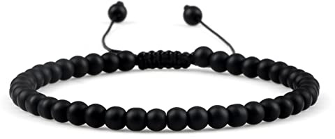 DIANN Perlenarmband handgefertigt 4 6 8mm Naturstein glänzend Schwarze Onyx-Perlen Armbänder und; Armreifen, verstellbare Größe, Obsidian-Handgelenkschmuck, 4 mm, Mini-Matt