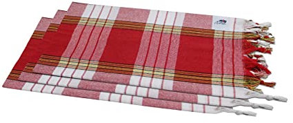 my Hamam Hamamtuch Set 3-er Set - rot kariert Classic Pestemal Saunatuch, Badetuch Strandtuch, für Sauna Hamam Wellness Massage, je 80 x 180 cm, saugstark u. pflegeleicht