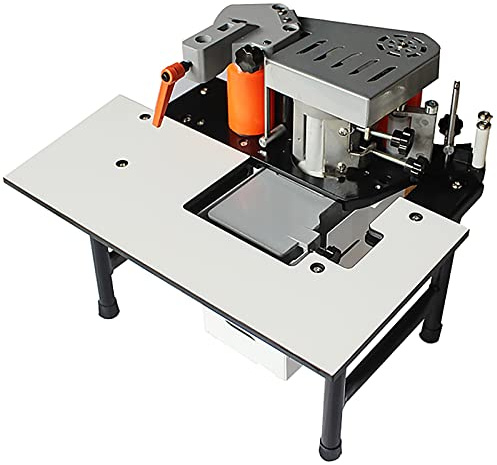 Encoladora de cantos de sobremesa, máquina encoladora de cantos portátil para carpintería, encolado de doble cara, funciona con bordes rectos y de arco (1200 W, 0 ~ 6 m/min de velocidad de encintado