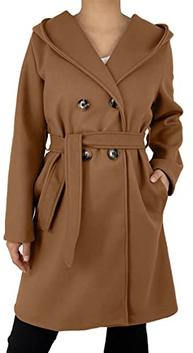 JOPHY & CO. Manteau à boutonnage croisé avec poches et boutons, pour femmes cod.6595 (FR/ES, Alpha/lettres, 3XL, Taille normale, Taille normale, Marron Clair/1)