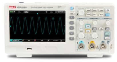 Uni-T UTD2102CEX+ - Cisloscopios de memoria digital de 2 canales (100 MHz, 5000 wfms/s, pantalla TFT LCD de 7 pulgadas)