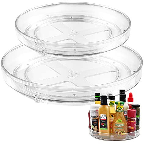 StarryTiger 2 Stück Lazy Susan Drehteller Kühlschrank, 27cm + 23,5cm Kühlschrank Drehteller, Gewürzhalter 360° Drehbar Küchen Organizer Aufbewahrung für Öl Gewürze Marmeladen Vorratsdosen