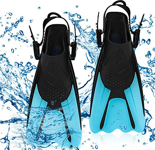 opamoo Schnorchelflossen, Verstellbare Flossen Schwimmflossen Gr.34-38 Unisex Taucherflossen Offene Ferse Kurzflossen Schwimmflossen Reisegröße Kurz Einstellbar zum Tauchen Schwimmen Schnorcheln