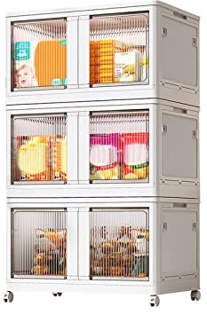 Ergocar Caja de Almacenamiento de Plegable, Transparente Cajas de Almacenamiento Apilables con Ruedas, Apertura de Cinco Lados, Cajas de Almacenamiento Plástico para Dormitorios, Salas de Estar