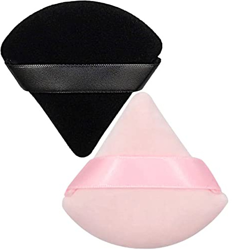 Stadux Triangle Powder Puff, Reuseable Powder Puff With Strap For Easy Use, Makeup Sponge Perfect For Pressed Powder, Velvet powder puff for Dry & Wet makeup (Black/Pink)